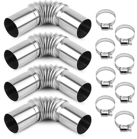 4 Stück 25MM Edelstahl Abgasrohr Winkelverbinder, Standheizung Abgasrohr Zubehör, Edelstahl Standheizung Autoheizung Auspuffrohr mit 8 Edelstahlklammern für Diesel Heizung