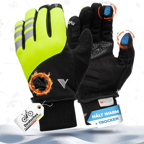 MIVELO Fahrradhandschuhe mit Thermo-Fleece I Wasserfest & Winddichte Handschuhe I Touchscreen fähig I Winterhandschuhe für kalte Temperaturen I Fahrradhandschuhe Herren Winter (Gelb, L)