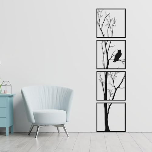 Ysislybin Decorazione Alberi da parete, 4 pezzi in metallo, decorazione in metallo nero per casa e giardino