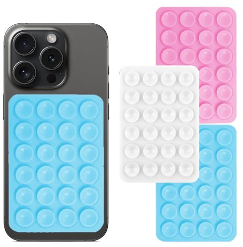 Siliget 3Pcs Phone Suction Pad As Silicone Suction Phone Holder Mount, Non Slip Suction Phone Case for Selfies, Phone Suction Pad for Car Phone Holder, Mirror Holder (White/Pink/Blue)