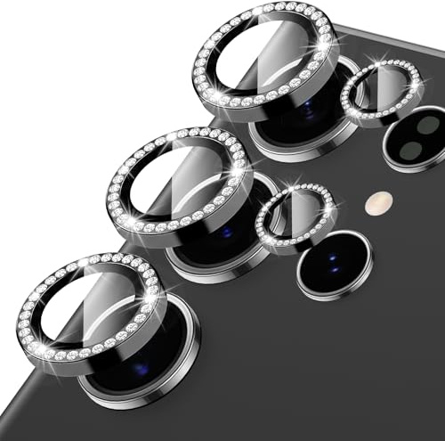 Oelrstfe Kamera Schutz für Samsung Galaxy S24 Ultra Kameraschutz,Kratzfest 9H Härte HD Glitzer Linsenschutz Schutzfolie,Kamera Displayschutz Schutzglas Transparent Linse Displayschutzfolie,Schwarz