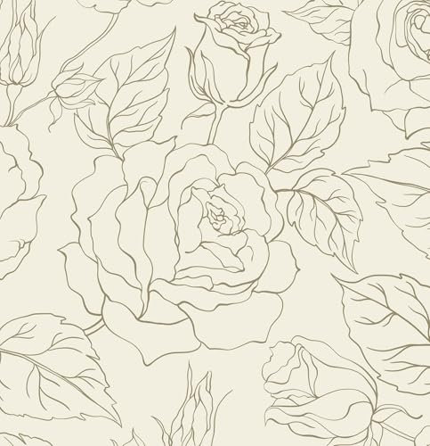 CiCiwind Peel and Stick Wallpaper Floral Wallpaper 17.32×118.11 Thicken Self Adhesive Wallpaper Beige Flower Contact Paper Waterproof Sticky Back Plastic Removable Wall Furniture Vinyl Wrap