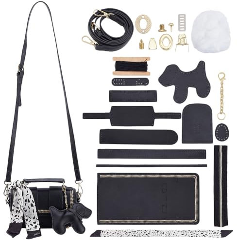 WEBEEDY DIY Leder Crossbody Taschen Making Kit Frauen Ledertasche Nähset mit Anleitung Handmade PU Ledertaschen Set DIY Handtasche Zubehör für Erwachsene (Schwarz)
