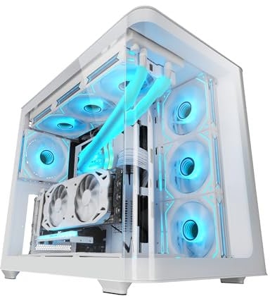 Mars Gaming MC-FUSION, Case Gaming ATX, Finestra Laterale e Frontale Curvo in Vetro Temperato Continuo, Semitower PC Doppia Camera, Supporto Raffreddamento a Liquido,Spazio Interno Ottimizzato,Bianco