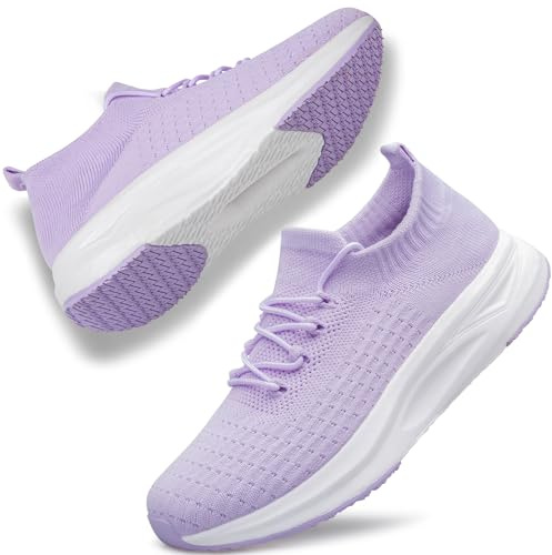 YHOON Women's Walking Shoes Non Slip Lightweight Tennis Fashion Sneakers Sports Workout Gym Shoes for Running Light Purple Size 9.5
