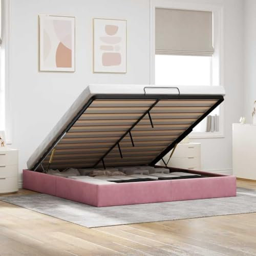 IKAYAA Letto Matrimoniale 160x200 con Contenitore Letto Imbottito Letto Matrimoniale Rete Letto Contenitore Rete a Doghe in Legno-Rosa-160 x 200 cm