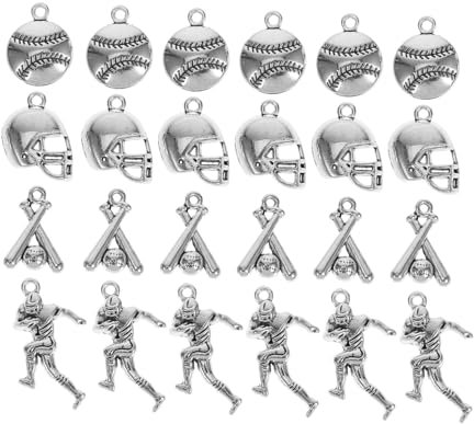 UTHCLO 40 Stück Zubehör Bettelarmband Armbänder Schmuck Baseball Armband Perlen Baseball Perlen Halskette Baseball Halskette Perlen Fußball Armband Charms Sport Perlen Silber Metall