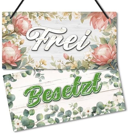 Putuo Decor Türschild Frei/Besetzt – Vintage WC-Schild beidseitig Bedruckt mit Blumenmotiv für Toilette Bad Büro