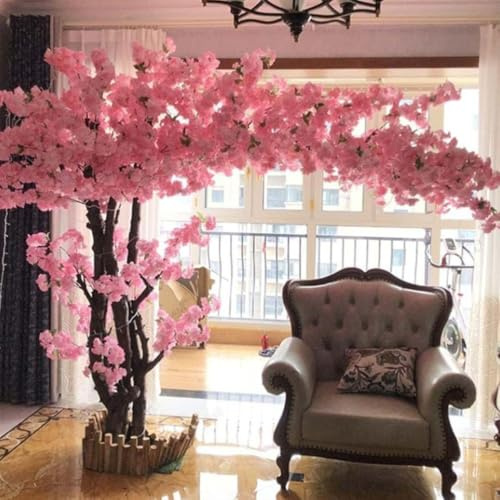 White Cherry Blossom Tree,Artificial Pink Cherry Blossom Tree Real Wood Stems Stunning Artificial Replica,For Wedding Event Indoor Outdoor Party Restaurant,001,2x2m/6.6x6.6ft