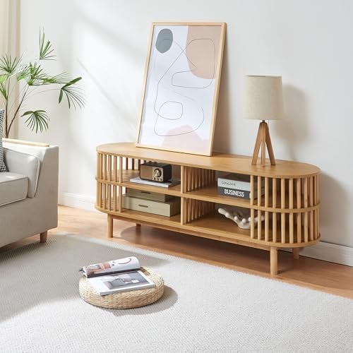 [en.casa] Fernsehtisch Jarvenpaa 140x40x50 cm Bambus Natur Fernsehschrank Lowboard TV Stand Wohnzimmer Möbel