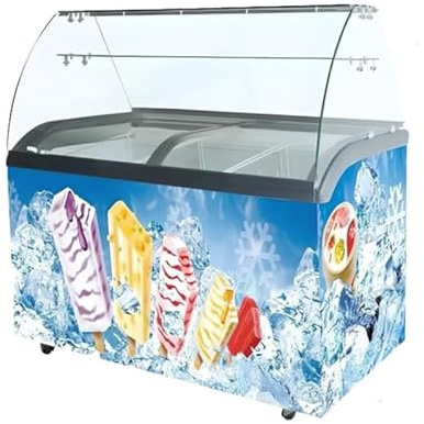 Vetrina per gelato professionale, 355 o 445 l, design pubblicitario, illuminazione a LED, termostato regolabile, ruote, congelatore per la vendita ambulante (445 litri)
