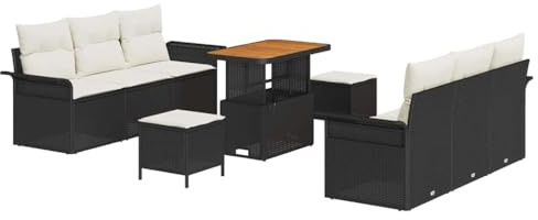vidaXL 9-teiliges Garten-Sofa-Set mit Kissen in Schwarz aus Poly-Rattan und Akazie – perfekt für die Terrasse oder den Balkon. Wetterfest und ideal für entspannte Tage im Freien.