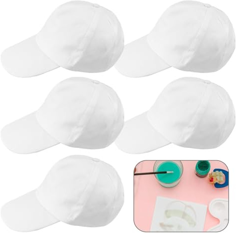DIYCUT 5 Stück Baseball Caps Weiße, Reine Baumwolle DIY-Graffiti-Kappe | Baseball Caps, mit Verstell-Schnalle, für Kunstpartys, Herren & Eltern Kind Interaktion Verwendet
