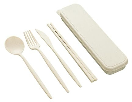 2 Stück – Haushalts-japanischer einfacher Cartoon, tragbar, Gabel und Löffel, vierteiliges Set [Nordic Rice]