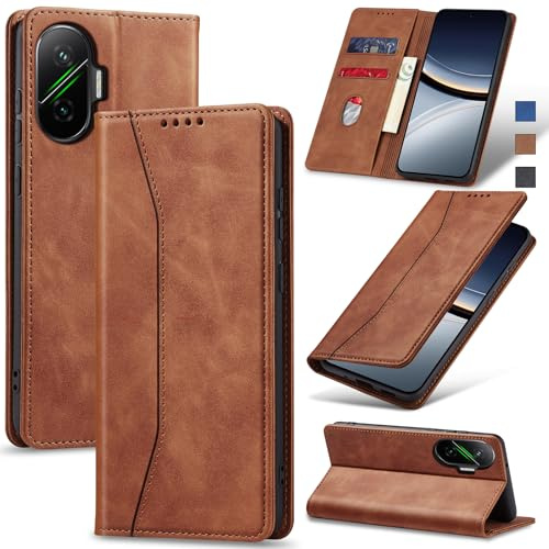 Jasonyu Handyhülle für Xiaomi Poco F7, PU Leder Flip Klapphülle, Braun | Magnetische Schutzhülle, Ständer, Kartenfächern, Klappbar, Stoßfeste TPU Stoßsicher Hülle