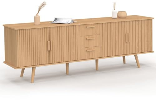 IDMarket - Sideboard 180 cm Juliette XXL 4 Türen und 3 Schubladen, Latten, Holz, Farbe Eiche