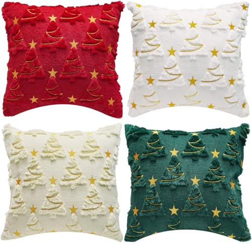 VEEKAY Weihnachten Kissenbezug,4er Set Weihnachtsdeko Kissenhülle 45x45cm,Plüsch Dekorative Zierkissenbezüge,Dekokissen Weihnachtskissenbezug für Sofa Couch Schlafzimmer Wohnzimmer