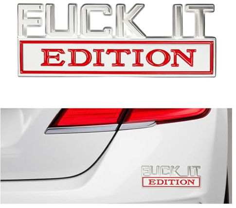 3D Auto Aufkleber,Fuck it Edition Auto-Emblem,3D-Metall-Aufkleber,Auto Sticker Tuning,Autoaufkleber Tuning,Selbstklebende Auto Emblem Autoaufkleber für Auto Seite Oder Heckklappe (SilberRot)