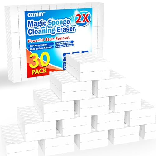 Magic Sponges Cleaning Eraser, 30 Pack 2X Density Stronger Melamine Sponge Foam Pads, Multi-Functional Household Cleaner Dish Sponge, Cleaning Supplies for Kitchen, Bathroom, Floor, Sink,Wall Cleaner