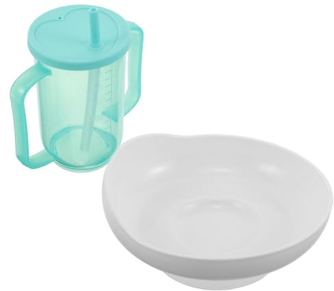 Gatuida Gobelet à Paille pour Adultes avec Rebord Anti-fuites Bol à Ventouse Silicone pour Seniors Assiette Alimentation Adaptée