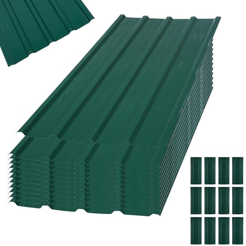 12x Trapezblech 7 m², 110 x 45 cm, Metal Verzinkt Rostresistent Wetterfest Profilblech Dachblech Wellblech Dachplatten Gerätehaus Carport (GREEN-12PCS)