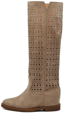 IF Fashion Stivali Alti da Donna Con Zeppa Interna Traforati Primaverili Estivi Camoscio Sintetico MP726-3A tortora N.39