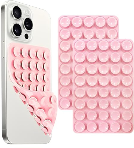 AEKZOX 2 Stück Handy Saugnapf, Silikon Handyhülle, Kleber Rückseite, Noppen Halter, für Mobile Stromversorgung, Selfies und Videos (Rosa)