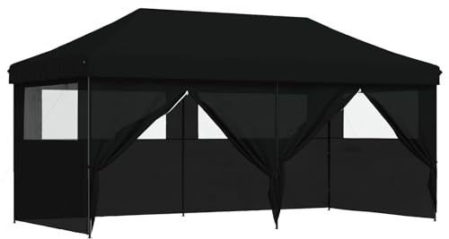 vidaXL Party-Zelt Schwarz 292 x 580 x 315 cm Oxford-Stoff, Garten und Terrasse, modernes Vordach, Event-Zelt, tragbarer Pavillon, Outdoor-Pavillon, Fest-Schattenspender, temporäres Schutzdach