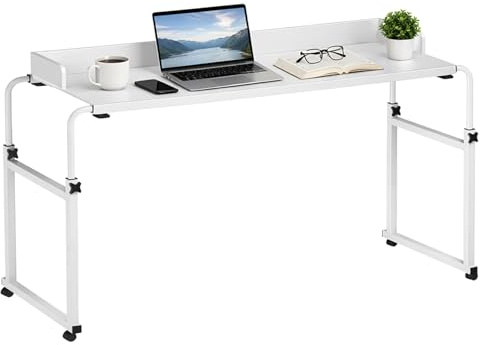 GreenWhim Adjustable Overbed Table with Wheels, Rolling Bed Desk for Laptop, Reading, Working, Extendable Over Bed Table for Small Single Twin Full Queen Beds, Large Mobile Desk for Bedroom Sofa