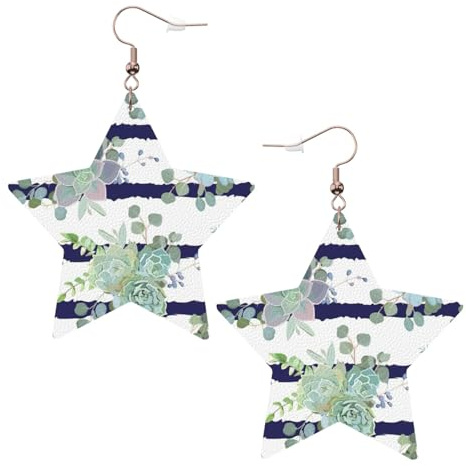 Striped Succulents Leather Star Shaped Earrings Fashion Accessories Lightweight Festivals Parties Everyday Life