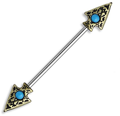 Autiga Industrial Piercing Stab Tribal Pfeil Spitze Ethno Straight Barbell Hantel antikgold