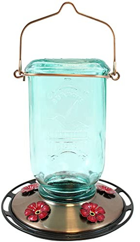 More Birds Clear Glass Mason Jar Hummingbird Feeder with Rustic Finish, 25 Ounce Nectar Capacity