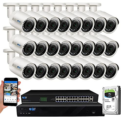 GW Security 32 Channel 4K NVR 5MP POE Audio & Video Security Camera System - 32 x 5MP 1920P Weatherproof Bullet Cameras,Built in Microphone, Quick QR Code Easy Setup, Pre-Installed 8TB Hard Drive