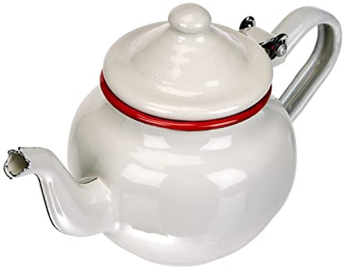 Ibili Teapot 0,5 l of Enamelled Steel in White/red, 10 x 17 x 10 cm