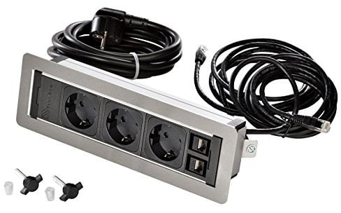 Kopp 939625011 Versaframe Einbausteckdosenleiste, 3 Schutzkontakt-Steckdosen, 2 RJ45/11-Anschlüsse CAT 6 UTP, IP20, 3400 W, Stahl