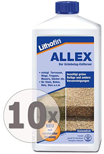 Lithofin ALLEX 10 l (10 x 1 l) - Grünbelag-Entferner Algen- und Moosentferner - Ideal zum vorbeugen gegen grüne & rutschige Beläge