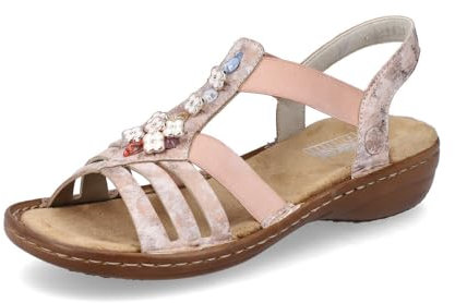 Rieker Femme Sandales 60855, Dame Sandales Fines,Chaussure d'été,Sandale d'été,Confortable,Plate,Rose (Rosa / 31),42 EU / 8 UK