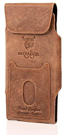 MATADOR Gürteltasche Leder kompatibel mit Apple iPhone 15 Pro MAX, 15 Plus, 14 Pro MAX, 14 Plus, 13 Pro MAX, 12 Pro MAX, 11 Pro MAX, XS MAX Magnetverschluss Gürtelclip/Gürtelschlaufe (Antik Braun)