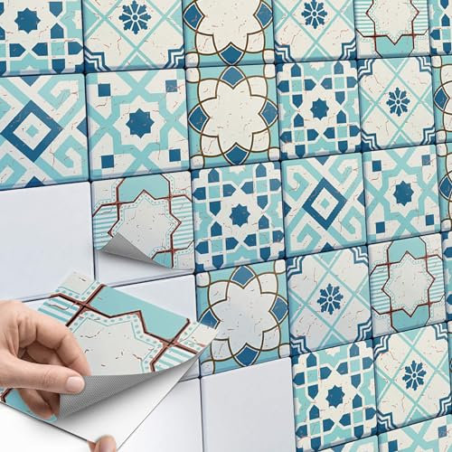 CREATISTO Fliesenfolie Fliesenaufkleber Mosaikfliesen - Klebefolie Aufkleber für Fliesen I Klebefliesen Deko Folien für Fliesen Ornament in Bad u. Küche (10x10 cm I 9 -Teilig)