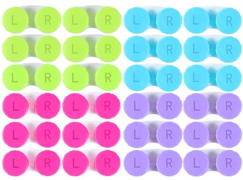 KISEER 24 Pack Colourful Cute Contact Lens Case Bulk Box Holder Container Soak Storage Kit