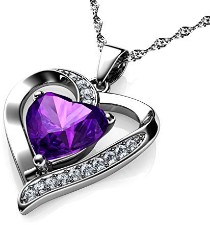 DEPHINI - Collana a forma di cuore viola - in argento Sterling 925 - con ciondolo in cristallo di zirconia cubica di marca - Belle Jewellery Love - con zirconia cubica A+