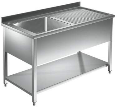 VM Europa - Gastro Spültisch mit Abtropffläche - 120 x 70 cm - Freistehend mit Becken Links - AISI 430 Edelstahl - Gastronomie Spüle Waschtisch Spülbecken Gastrospüle Gewerbeküche