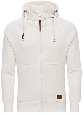 Yazubi Giacca in Pile con Zip in Cotone con Cappuccio da Uomo Pullover Giacca Sportiva da Uomo da Allenamento Jacob, Bianca (Cloud Dancer 114201), M