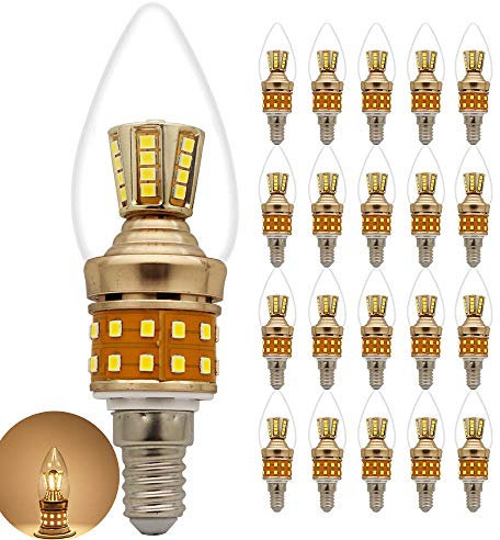 Chao Zan 20 Stück pro Packung - 9W E14 LED Kerze Lampe für Kronleuchter,Warmweiß 2700K Energiesparlampe, Glas, 270° Abstrahlwinkel,nicht dimmbar,Retro LED Lampe Birne.