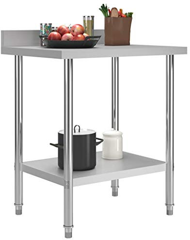 Festnight Küchen-Arbeitstisch mit Aufkantung 80 x 60 x 93 cm Edelstahl Gastronomie Gastro Edelstahltisch Küchentisch Zerlegetisch