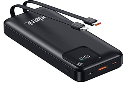 Portable Charger, 20000mAh 22.5W Power Bank PD3.0 QC4.0 Quick Charge, Built in Dual Cables 4 Outputs and Dual inputs External Battery Pack Compatible with iPhone Samsung Huawei (Black)