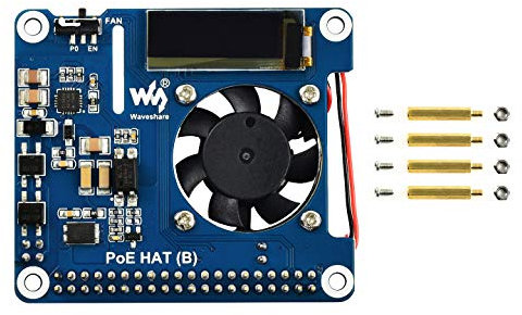 Power Over Ethernet Hat (B) PoE Hat for Raspberry Pi 4 B/3 B+,802.3af-Compliant,37V ~ 57V DC Input,5V 2.5A DC Input, Onboard 0.91 OLED for Monitoring Processor Temperature, IP Address
