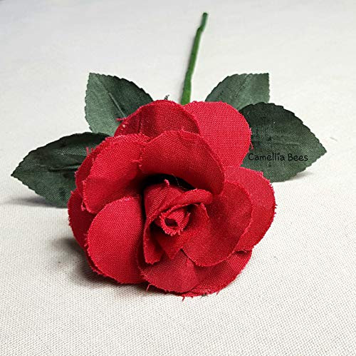 Camellia Bees Rose aus Baumwollleinen, handgefertigt, für Hochzeitstag, Valentinstag, Muttertag (rot)