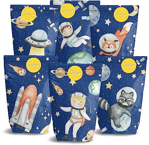 Papierdrachen 12 bedruckte Geschenktüten zum Geburtstag - Thema Weltall - Mitgebsel zum Befüllen und Verschenken - kleines Dankeschön an deine Gäste