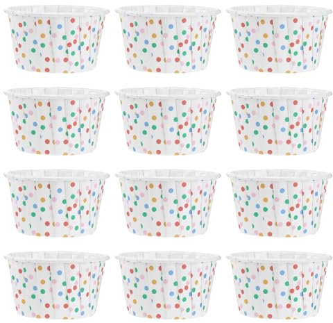 UPKOCH 100-Count Paper Ice Cream Cups, 3OZ Disposable Dessert Cups for Sundae,Yogurt, Polka Dots Ice Cream Tubs for Weddings, Birthdays, Parties Treat,Cupcake Cases for Muffin, Hot & Cold Food, White